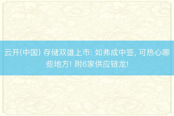 云开(中国) 存储双雄上市: 如弗成中签， 可热心哪些地方! 附6家供应链龙!